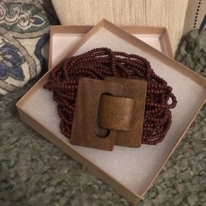 Wooden and brown glass bead bracelet